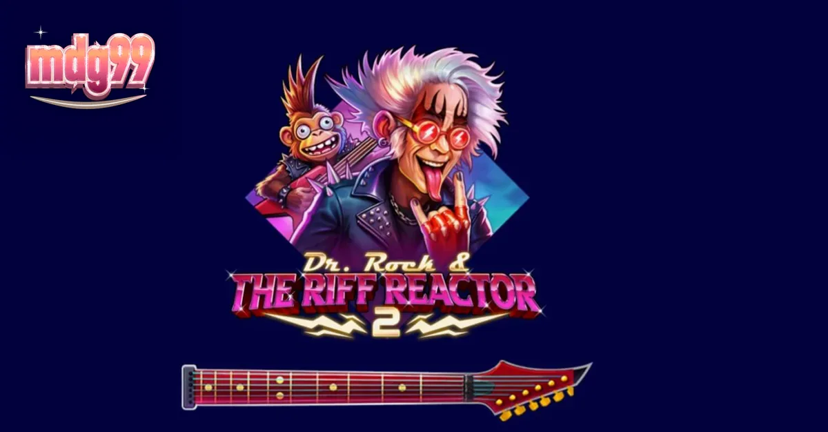 Tampilan antarmuka seluler slot Dr. Rock & the Riff Reactor 2 dengan grafis neon yang cerah